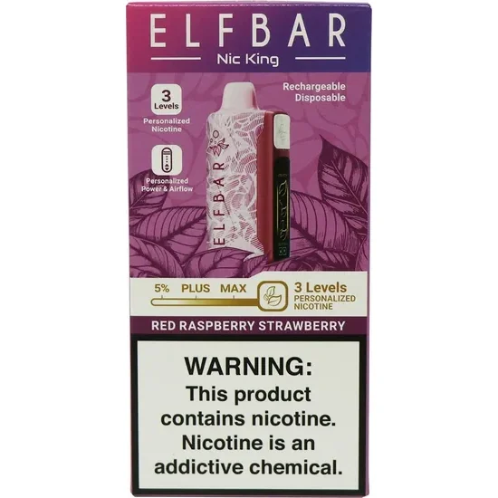 Vaper Descartável Elfbar Nic King Red Raspberry Strawberry 40000 Puffs