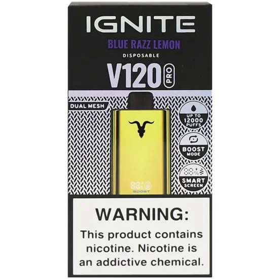 Vaper Descartável Ignite V120 Pro Gold Blue Razz Lemon 12000 Puffs