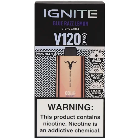 Vaper Descartável Ignite V120 Pro Rose Gold Blue Razz Lemon 12000 Puffs