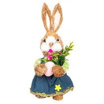 Coelho Decorativo de Páscoa de Palha com Ovo 32 X 11 CM