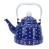 Chaleira Esmaltada Vintage Porcelana Elegante 1,7 Litros Cor Azul Poa Branca.