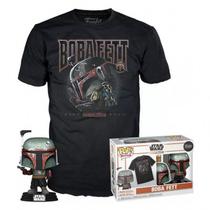 Funko Pop Star Wars Mandalorian Boba Fett + Tees *s* Bundle 63388