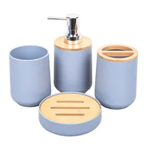 Kit Banheiro Plástico/Bambu Cinza 4PÇS