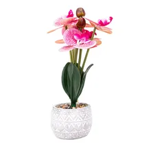 Orquídea Artificial Compacta Em Vaso Branco – Flor Rosa com Botões Decorativos