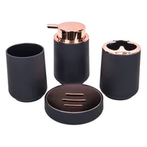 Kit Banheiro Plástico Preto Rosé Gold 4PÇS