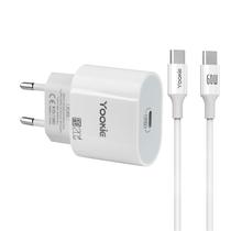 Carregador Yookie KI60 - 20W - Tipo C - Cabo Tipo C - Bivolt - Branco