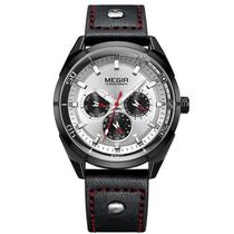 Relogio Analogico Megir Chronograph ML2072G-BK-7 Masculino, Couro - Preto e Branco