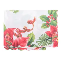 Toalha de Mesa Natal Branco com Estampa de Flores de Natal Vermelha 150X220 CM