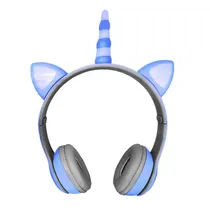 Fone de Ouvido JST-J47 Unicornio / Bluetooth / LED / Azul Céu