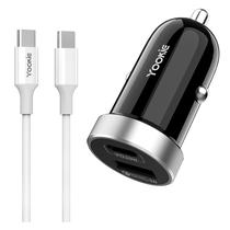 Carregador Veicular Yookie PC10 Dual Port USB-C PD + USB-A 3.0 com Cabo USB-C para USB-C-Preto