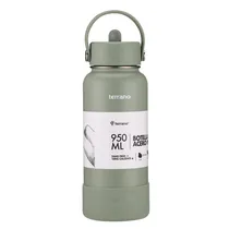 Garrafa Térmica Terrano - 950ML - com Bico + 2 Canudos - Verde Oliva