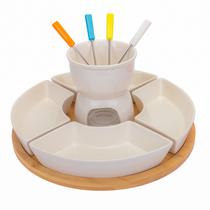 Jogo para Fondue de Porcelana com 12 PC Base de Bambu de 30CM