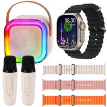 Kit Smartwatch OK-2 com Bluetooth - Dourado/Preto + Speaker Bege