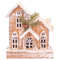 Casa Natalina com Luz A Pilha de Madera com Neve 26CM X 22CM