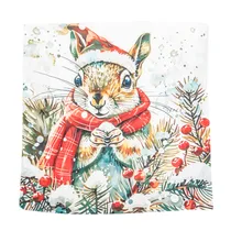 Capa de Almofada de Natal 43X43CM com Estampa de Esquilo de Cachecol Vermelho