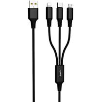 Cabo 3 Em 1 Yookie ECO6 Micro USB + Lightning + USB-C 1 Metro - Preto