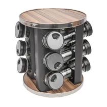 Kit 12 Porta-Temperos Giratório - Base de Bambu e Metal Preto