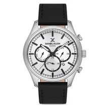 Relogio Analógico Masculino Daniel Klein DK.1.12674-1 Exclusive Gents / Pulseira de Couro Genuino - Preto/Prata