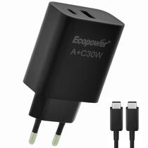 Carregador Tomada Ecopower EP-7091 Type-C/USB 30W Preto + Cabo Type-C/Type-C