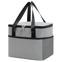 Bolsa Térmica com Fecho e Alças - Cinza com Preto