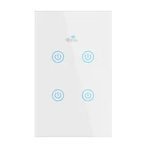 Interruptor de Parede 4LIFE Smart Inteligente Touch Glass Series FLBW4 Wifi + RF / com 4 Botões / Compativel com Alexa e Google Home / 100-240V 50/ 60HZ - Branco