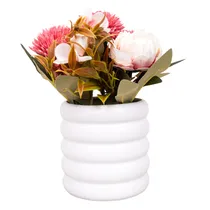 Floral Decorativo Artificial Em Vaso Branco com Flores Rosa e Branco