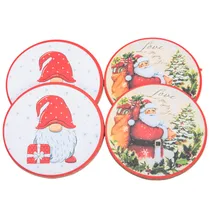 Porta-Copo Natal Redondo Papai Noel Branco/Vermelho 9.5CM