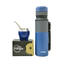 Kit Termo + Guampa + Bombilla + Caja de Regalo Contigo Mate Pampa 1.1L Azul