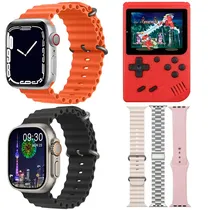 Kit Smartwatch OK-1 com Bluetooth - Dourado + Smartwatch + Console Portátil