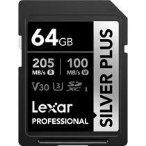 Cartão de Memória SD Lexar Professional Silver Plus 205-150 MB/s C10 64 GB (LSDSIPL064G-Bnnnu)