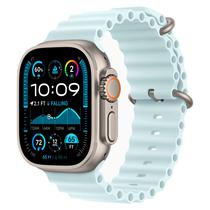 Apple Watch Ultra 2 49MM MYT03LW/ A com Double Tap Gesture / Sirena de 86DB / Pulseira Ocean Band Iceblue / Titanium Case - Natural