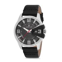 Relogio Analogico Masculino Daniel Klein DK12161-5 Premium Gents / Pulseira de Couro Genuino - Preto/Prata