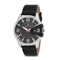 Relogio Analógico Masculino Daniel Klein DK12161-5 Premium Gents / Pulseira de Couro Genuino - Preto/Prata