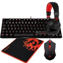 Kit Gamer Redragon Essentials K552-BB-2 Teclado + Mouse + Mousepad + Fone / Blue / Ingles – Preto / Vermelho