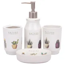 Jogo de Banheiro Branco com Cacto 4PCS