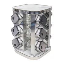 Porta Temperos Giratório de Inox com 12 Potes de Vidro