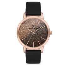 Relogio Analogico Feminino Daniel Klein DK.1.12760-4 Premium Ladies / Pulseira de Couro Genuino - Preto/Rose Gold