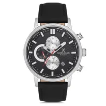 Relogio Analógico Masculino Daniel Klein DK.1.12707-1 Exclusive Gents / Pulseira de Couro Genuino - Preto/Prata