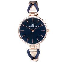 Relogio Analogico Daniel Klein Trendy DK11915-6 Feminino Pulseira de Aco Inoxidavel - Rosa Ouro e Azul Escuro