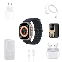 Kit Relogio Smartwatch X8 Plus com Fone de Ouvido + Mini Celular Super Small + Carregador de Parde USB-C com Cabo USB-C para Lightning + Carregador Portatil Magsafe - Preto