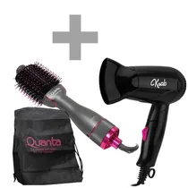 Secador Kit Escova Elétrica Quanta QTES6000N Style&Glamour 2 In 1 com 1.300 Watts Bivolt + de Cabelo Krab KBSC12