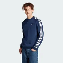 Moleton Adidas Originals 3 Stripes Crew Azul