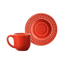 Set de Ceramica Porto Brasil Roma 416135 Taza de Cafe 72ML + Plato 11 CM Rojo