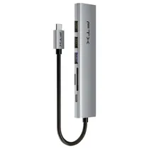 Hub USB-C 3.0, 7EN1 FTX CT-HBP2-AG7, 2XUSB-A 2.0 480MBPS, 1XUSB-A 3.0 5GBPS, 1XHDMI 4K 30HZ, 1XUSB-C PD 100W, 1XCARTAO SD/TF, Carcaça de Alumínio