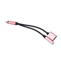 Adaptador Lightning 2 Em 1 Luo LU-05 com Conector Aux 3.5MM P2 - Rosa Gold