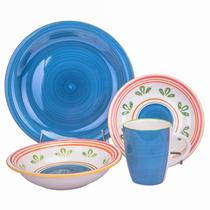 Conjunto de Porcelana Azul 16PZ com Verde,