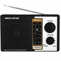 Rádio Portátil AM/ FM/ SW/ TV Megastar RA18C 300 Watts P.M.P.O Bivolt - Preto/ Prata
