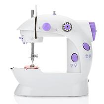 Mini Maquina de Costura SM-202A Portatil com Pedal de Controle A Pilha (Nao Incluida) - Branco/Roxo