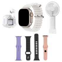 Smartwatch D96 Plus -Bluetooth - com Fone de Ouvido + Kit Pulseiras + Mini Ventilador Portatil - Prata