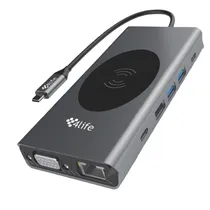 Hub 4LIFE USB-C FL13V 13EN1 Carregamento Sem Fio 15W - Cinza Espacial